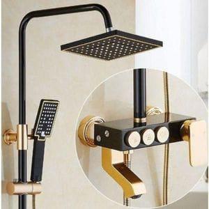 Luxury Black & Gold Exposed Thermostatic Shower System