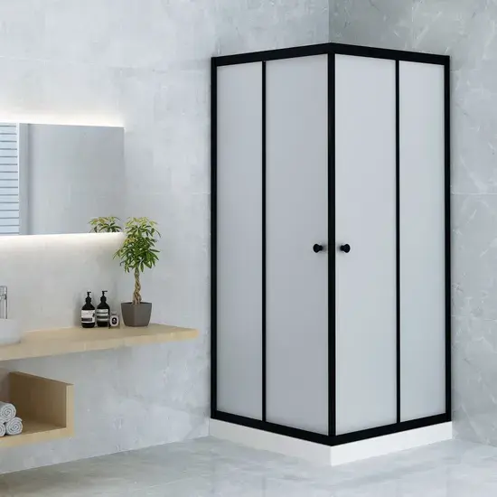 Square Frosted Pattern Tempered Glass Shower Cubicle with Tray