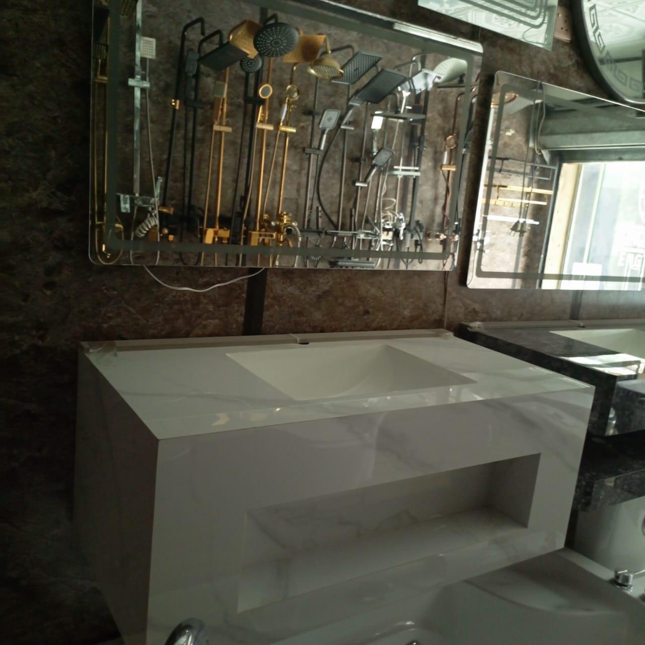 KingsHome 100cm Luxury Wall-Hung Porcelain Vanity & Smart LED Mirror Set (Calacatta White)