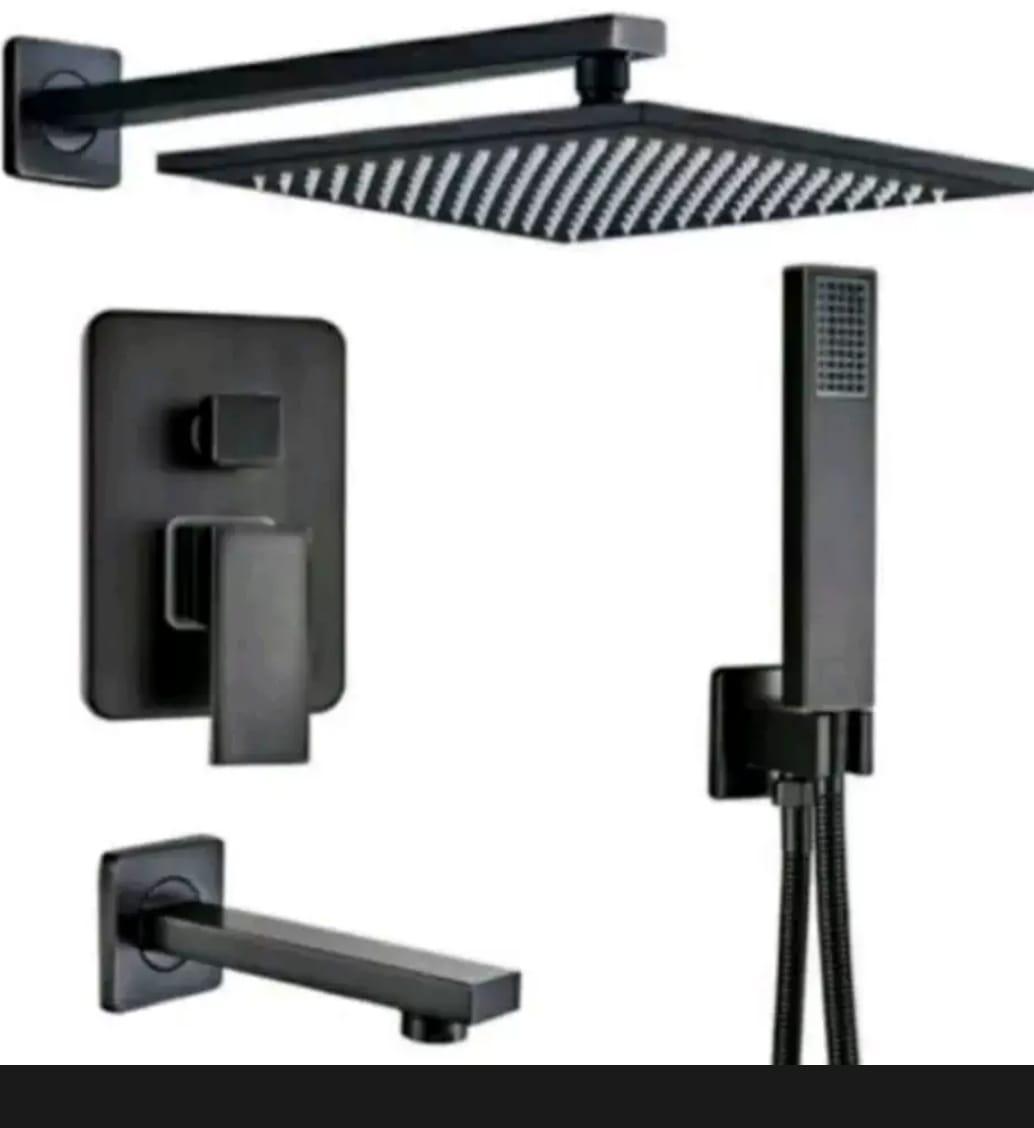 KingsHome Concealed Square Rainfall Shower & Tub Filler System (Matte Black)