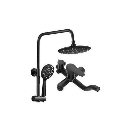 KingsHome Exposed Round Rainfall Shower & Tub Mixer Set (Matte Black)