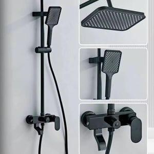 KingsHome Exposed Square Rainfall Shower & Tub Mixer Set (Matte Black)