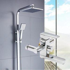 KingsHome Exposed Square Rainfall Shower & Tub Mixer Set (Polished Chrome)