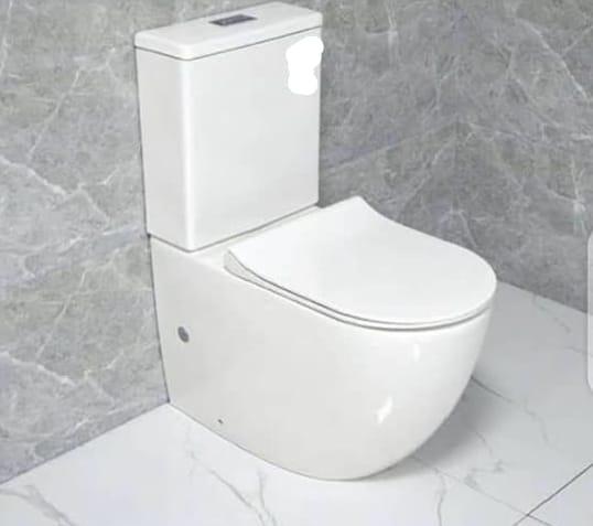 KingsHome Minimalist Back-to-Wall Close-Coupled Toilet (Glossy White)