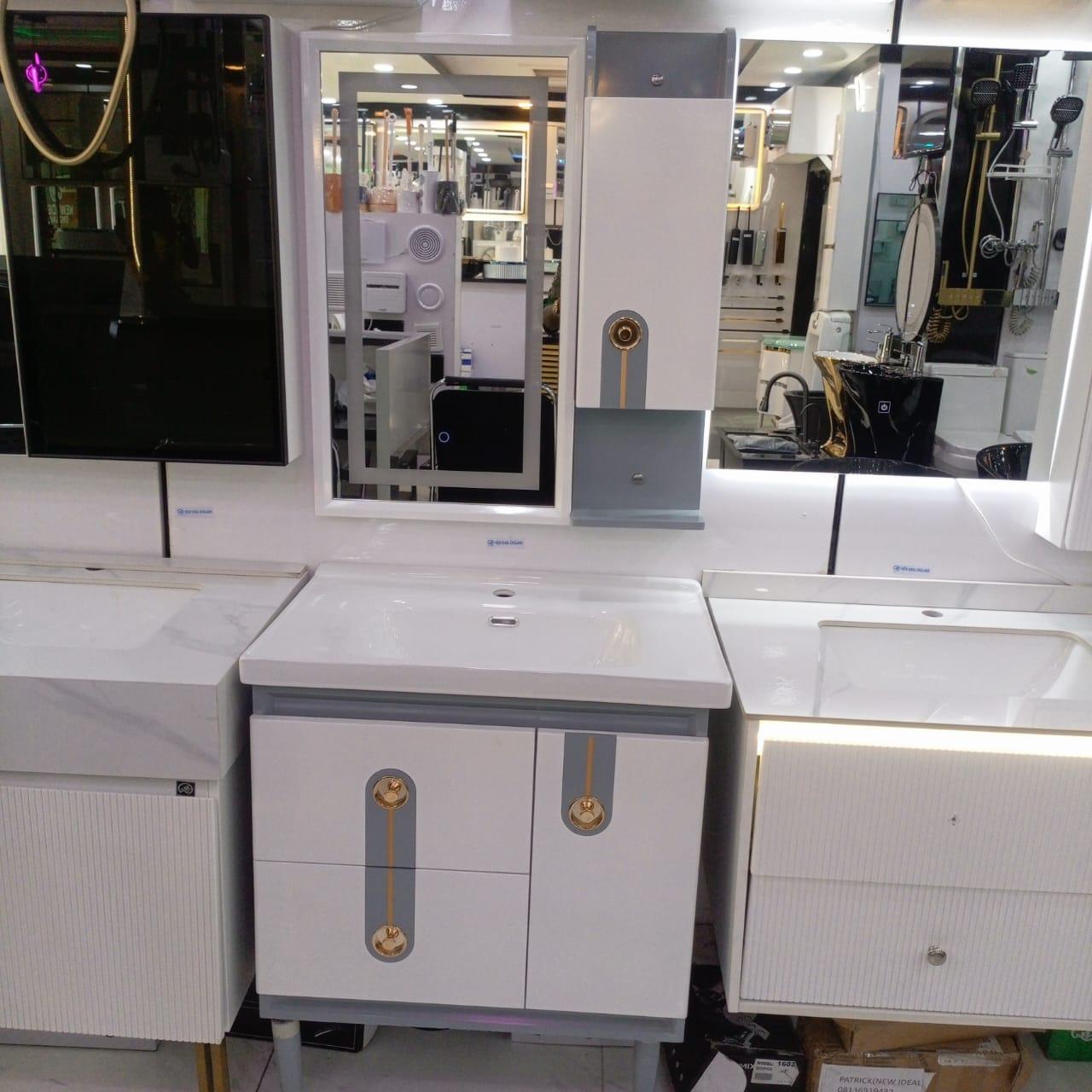 Kingshome Contemporary White & Grey Single Vanity Cabinet with Gold Hardware