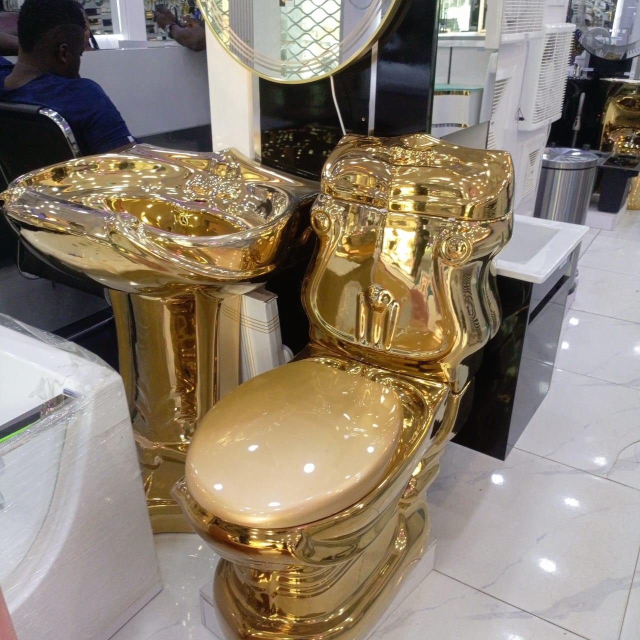 Kingshome Royal Electroplated Gold Toilet & Pedestal Basin Suite