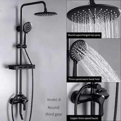 Matte Black Square Rainfall Shower System Set